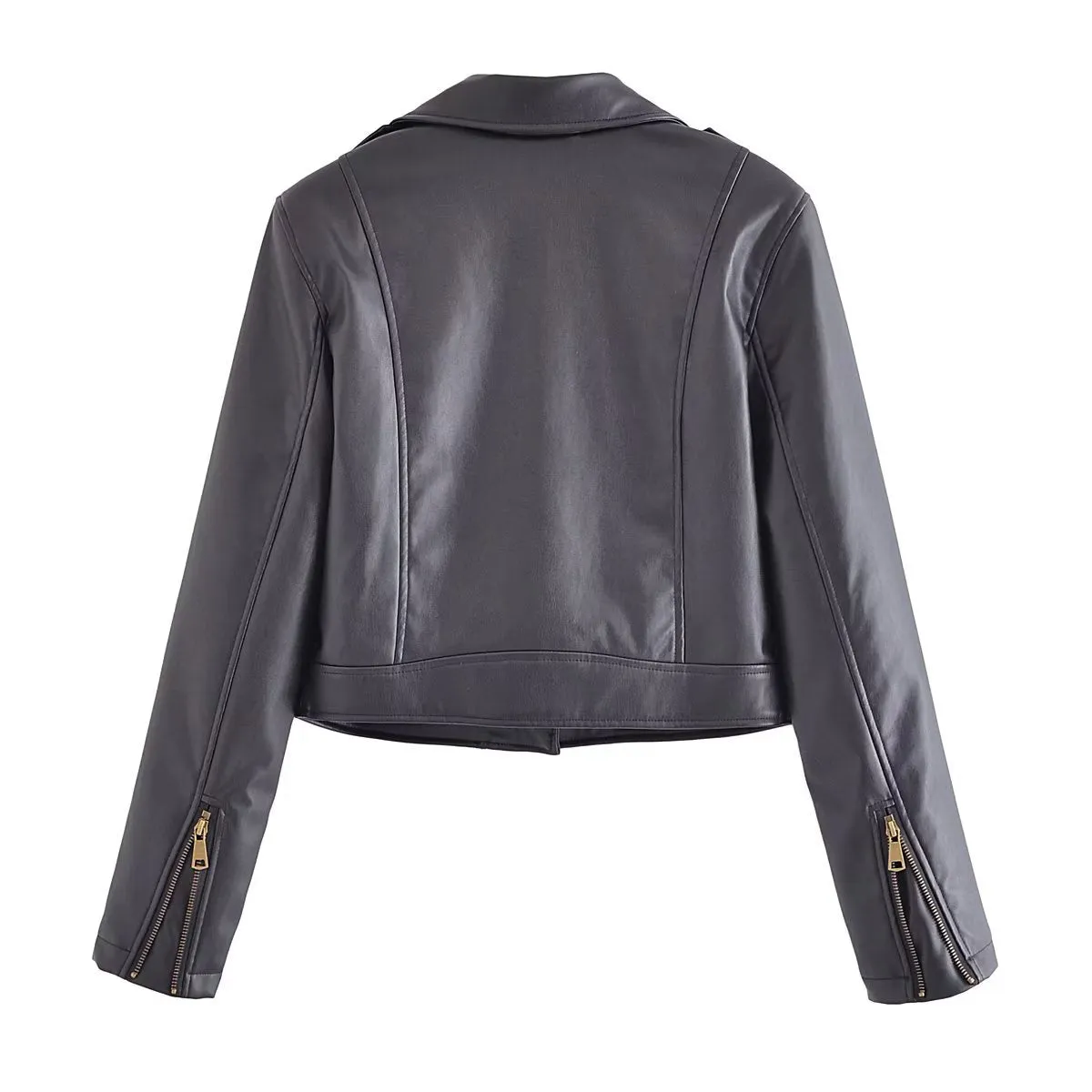 Street Collared Zipper Faux Leather Jacket Coat Cool Smart Motorcycle Clothing Spring Autumn Short Tops Women