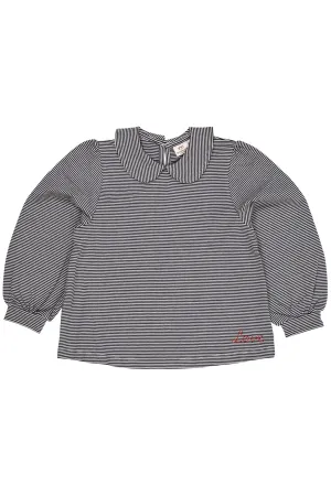 STRIPED BLOUSE W. COLLAR LS - NAVY/CREAM STRIPE