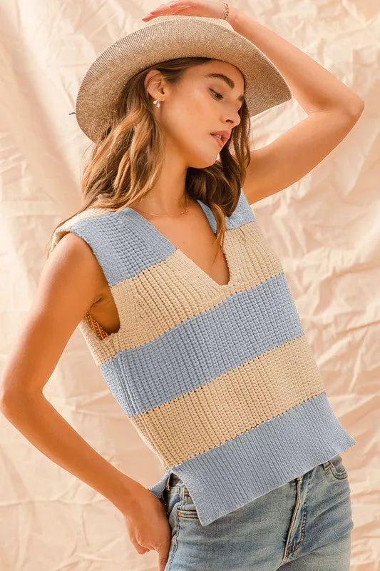 Stripped V Neck Sweater Vest Top