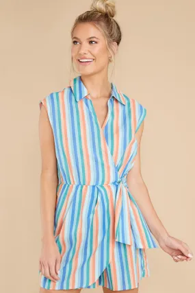 Sunny Soiree Blue Honfleur Print Wrap Front Romper