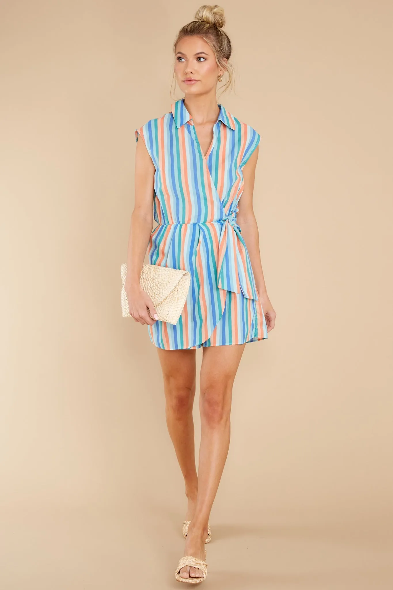 Sunny Soiree Blue Honfleur Print Wrap Front Romper