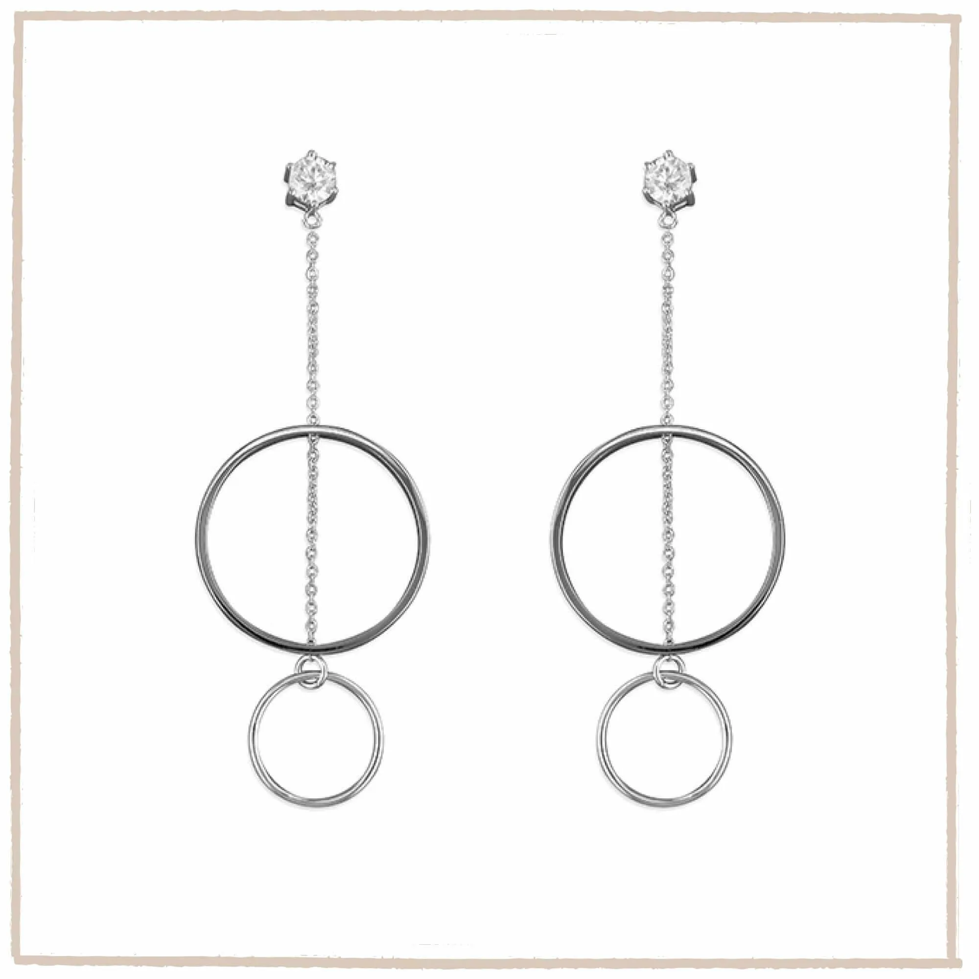 Suspended Circle Sterling Silver Solitaire Drop Earrings