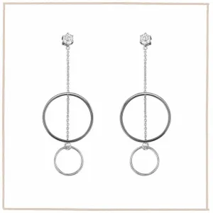 Suspended Circle Sterling Silver Solitaire Drop Earrings