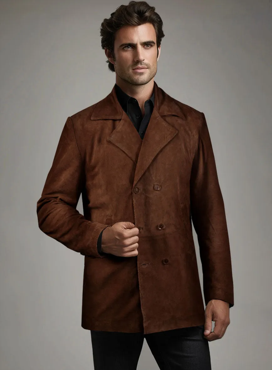 Tan Brown Suede Leather Pea Coat