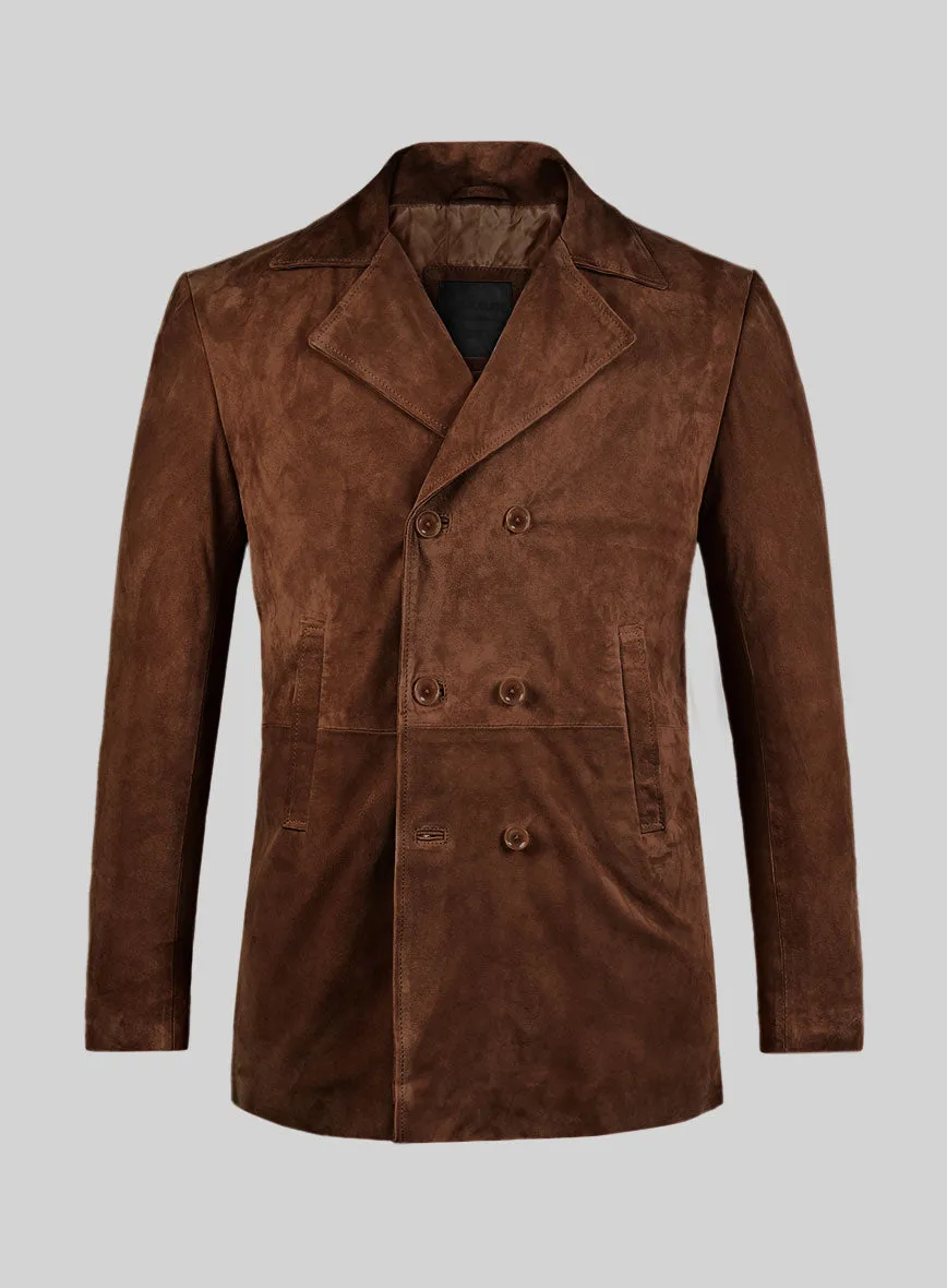 Tan Brown Suede Leather Pea Coat