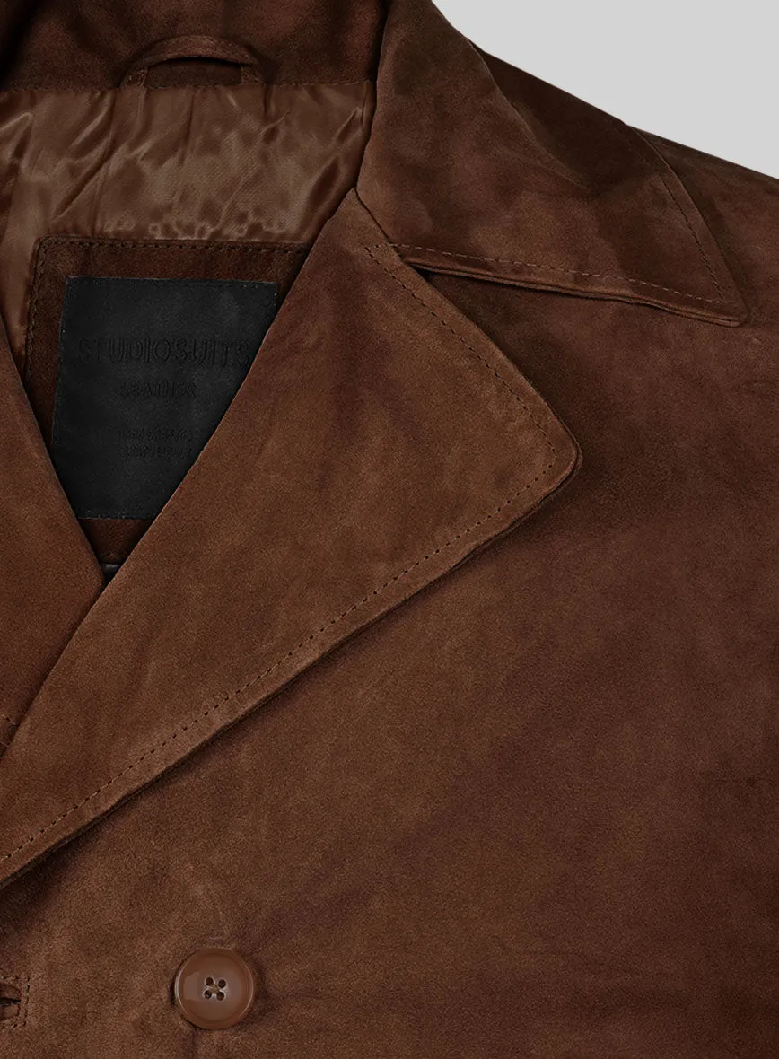 Tan Brown Suede Leather Pea Coat