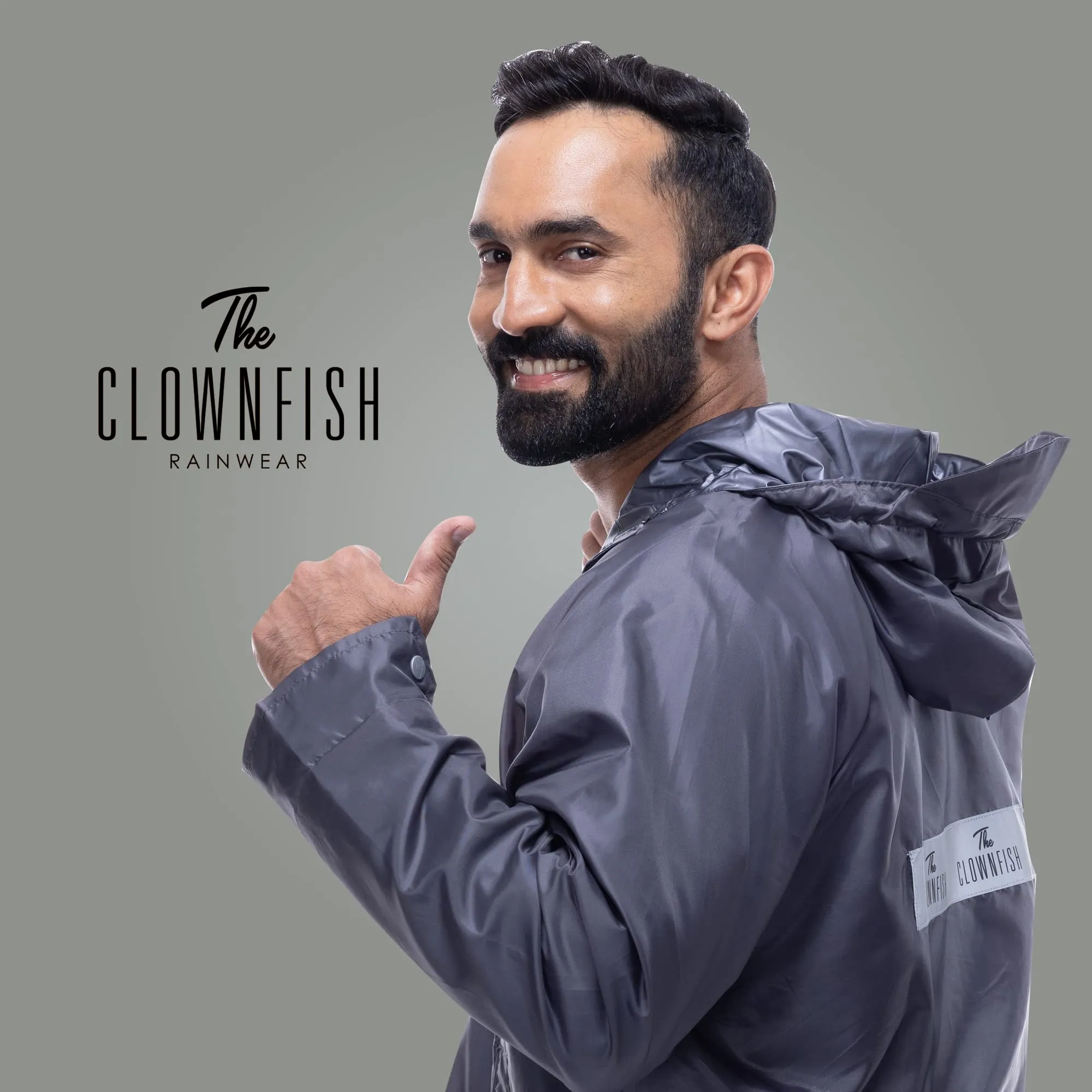 THE CLOWNFISH Polyester Sky One Standard Length Rain Coat For Men Reversible Waterproof For Bike Double Layer With Hood And Reflector Logo At Back For Night Travelling Deluxe Pro Series (Grey,Xl)