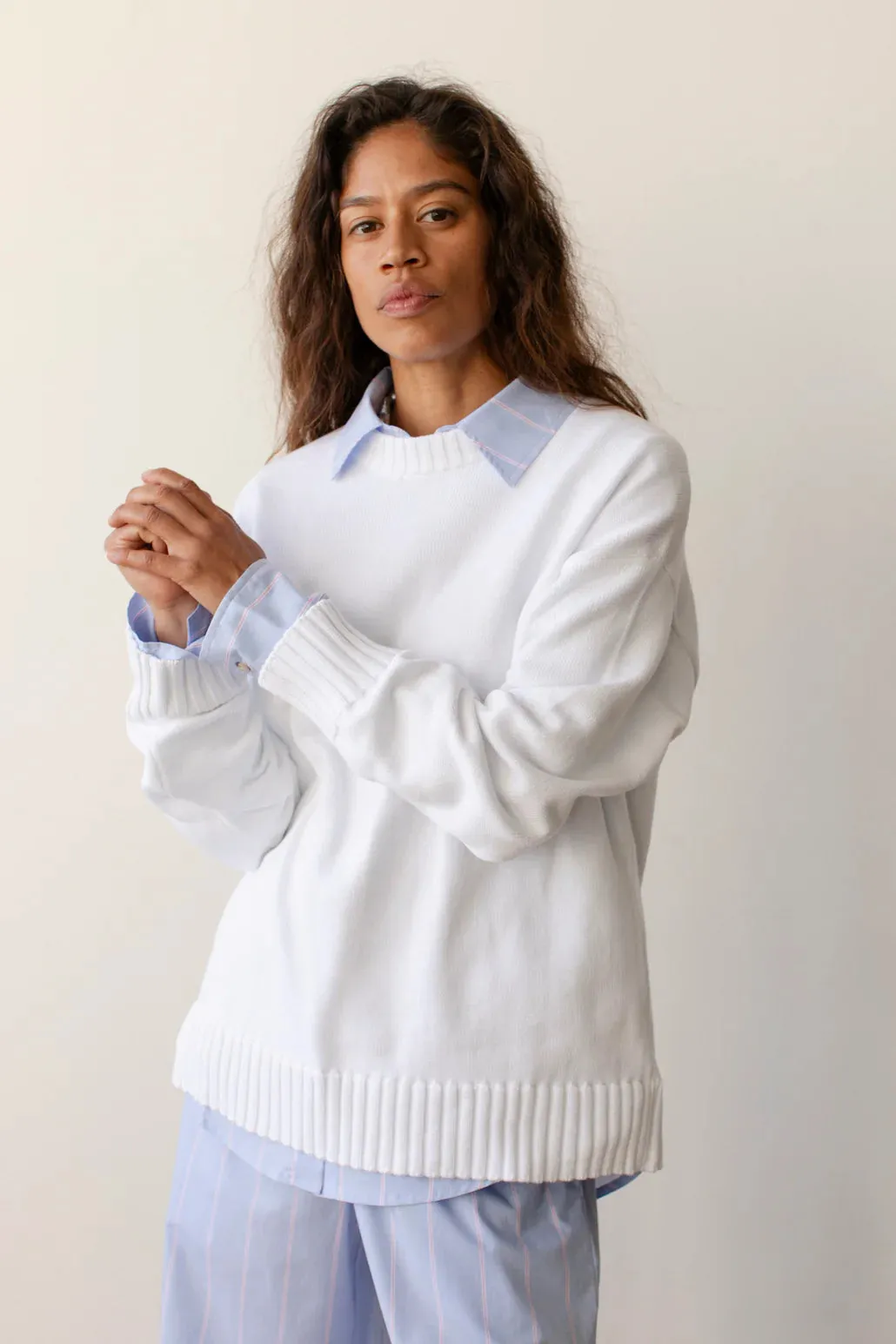 The Cotton Knit Crewneck Sweater, Powder