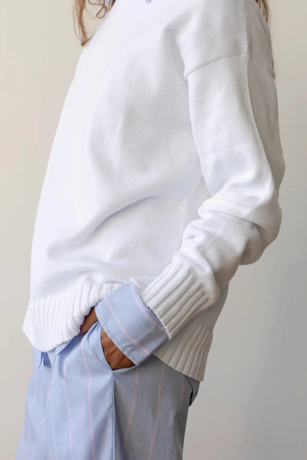 The Cotton Knit Crewneck Sweater, Powder