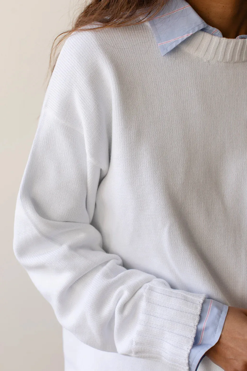 The Cotton Knit Crewneck Sweater, Powder