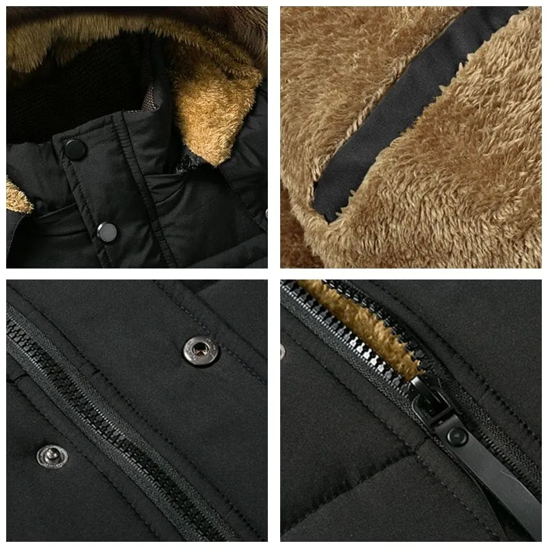 Thick Fleece Warm Parkas Waterproof Hooded Fur Collar Men Jacket