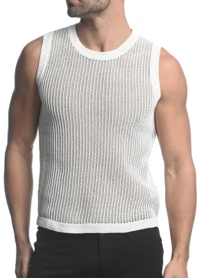 Thin Striped Textured Knit Vest (White)