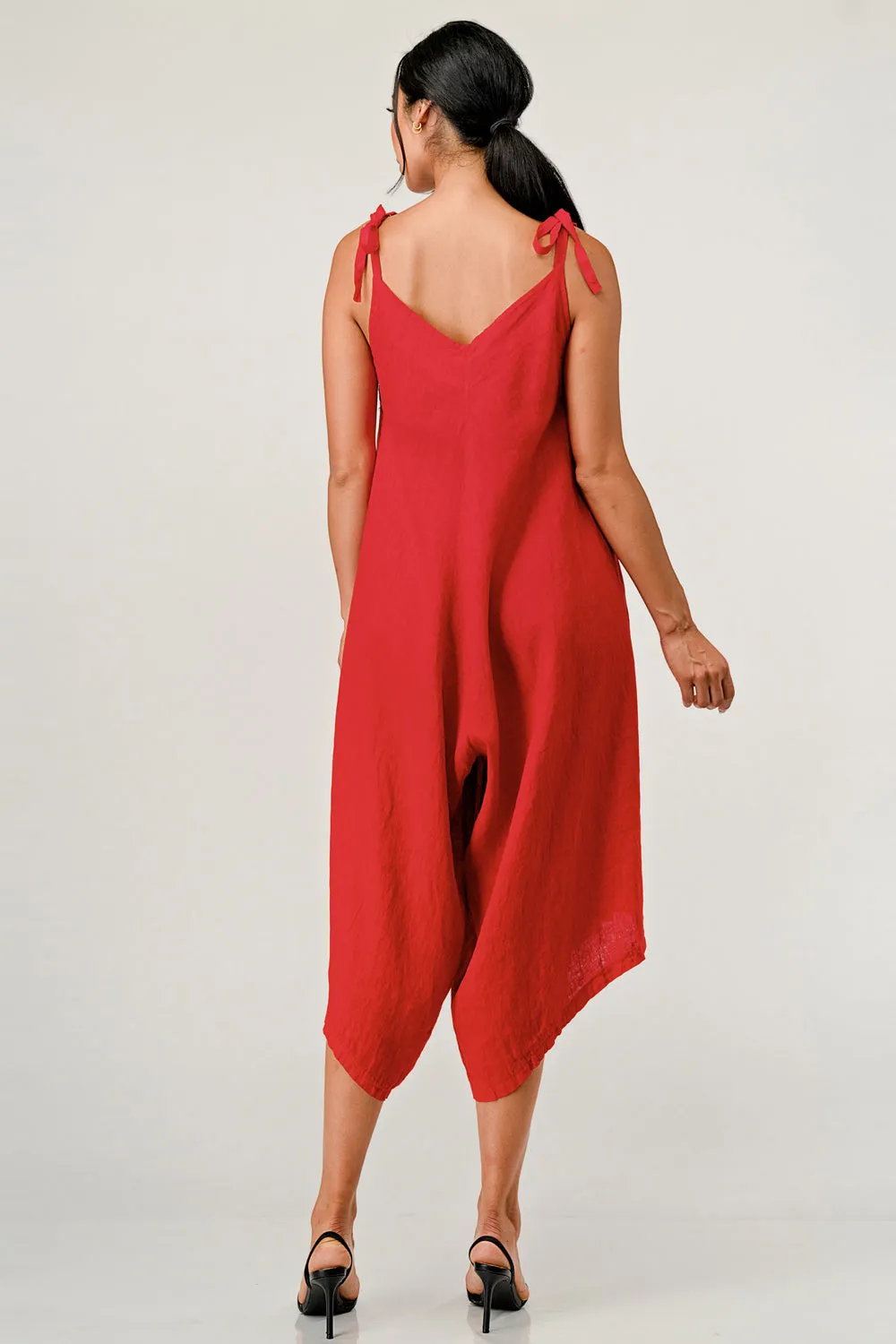 V Neck Linen Italian Romper