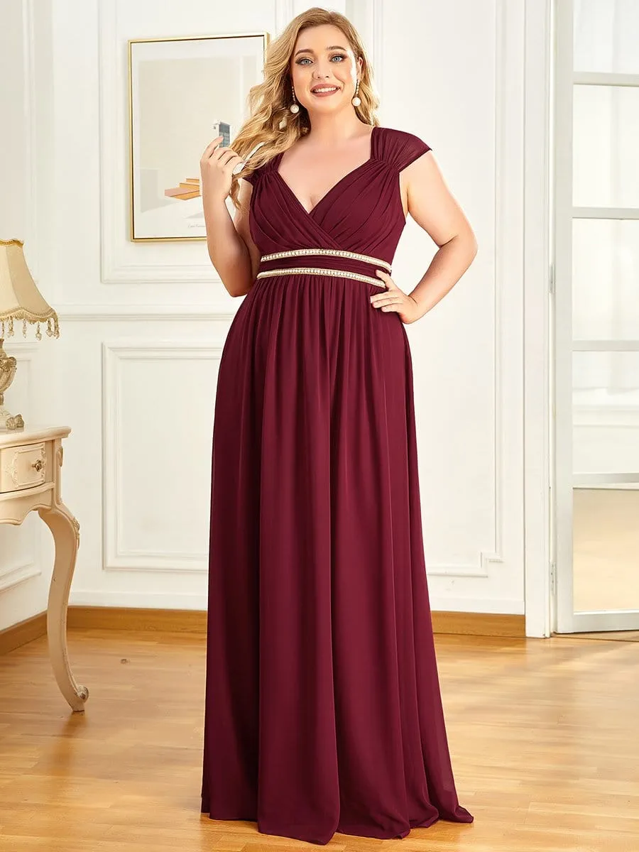 V-Neck Sleeveless Beaded Belt Chiffon A-Line Evening Dress