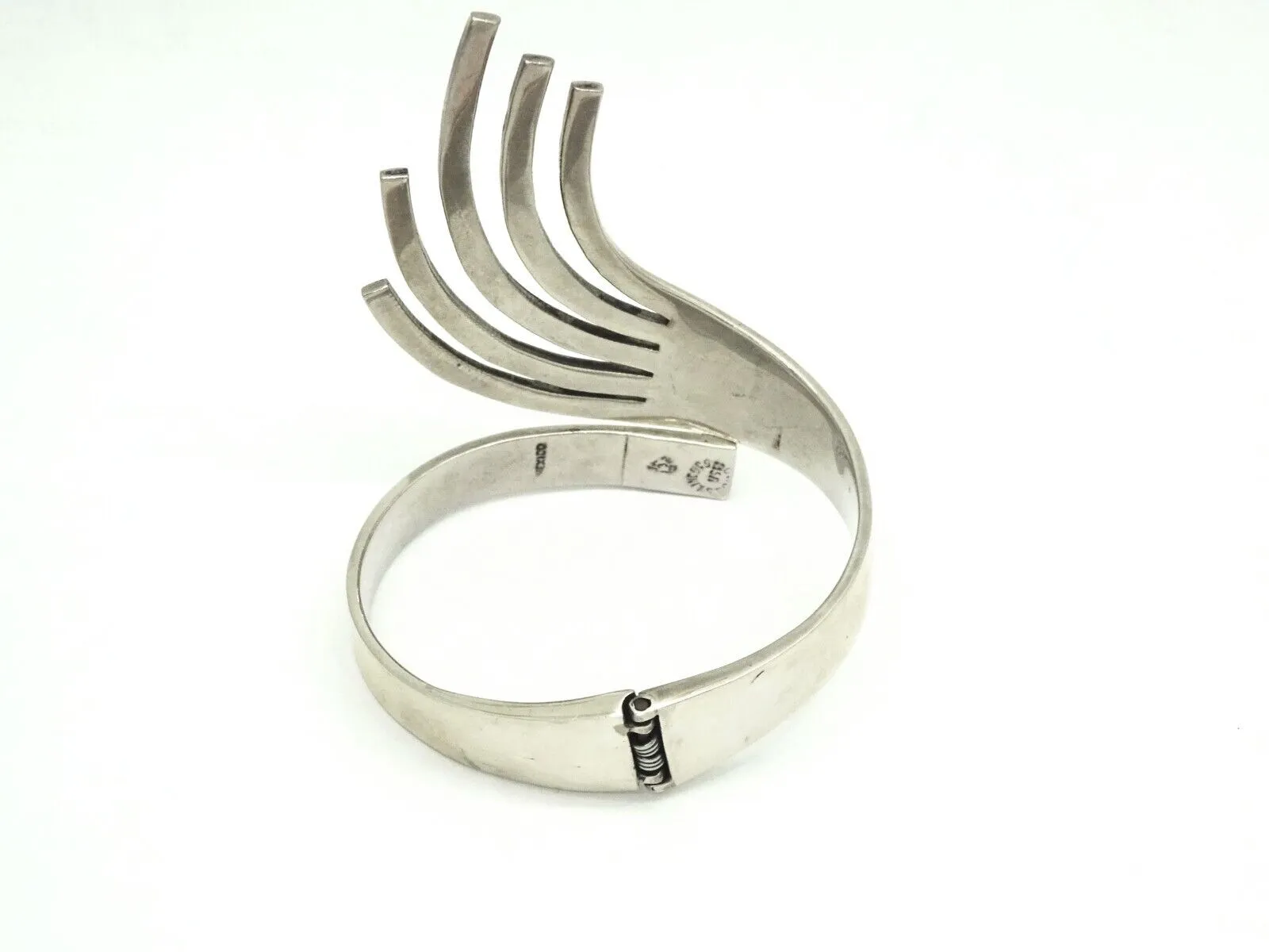 Vintage Taxco Deco Modernist Sterling Silver Clamper Bracelet