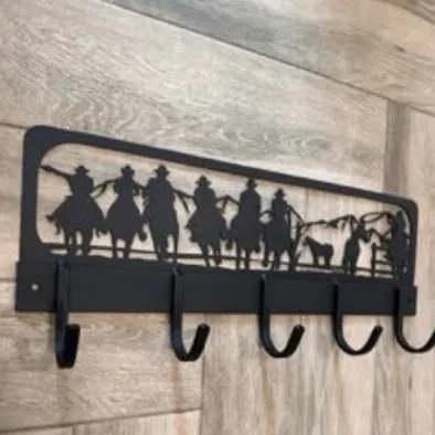 Western Charm Coat Rack with Cowboy Cutout - Rustic Wall Mounted Organizer for Coats and Hats