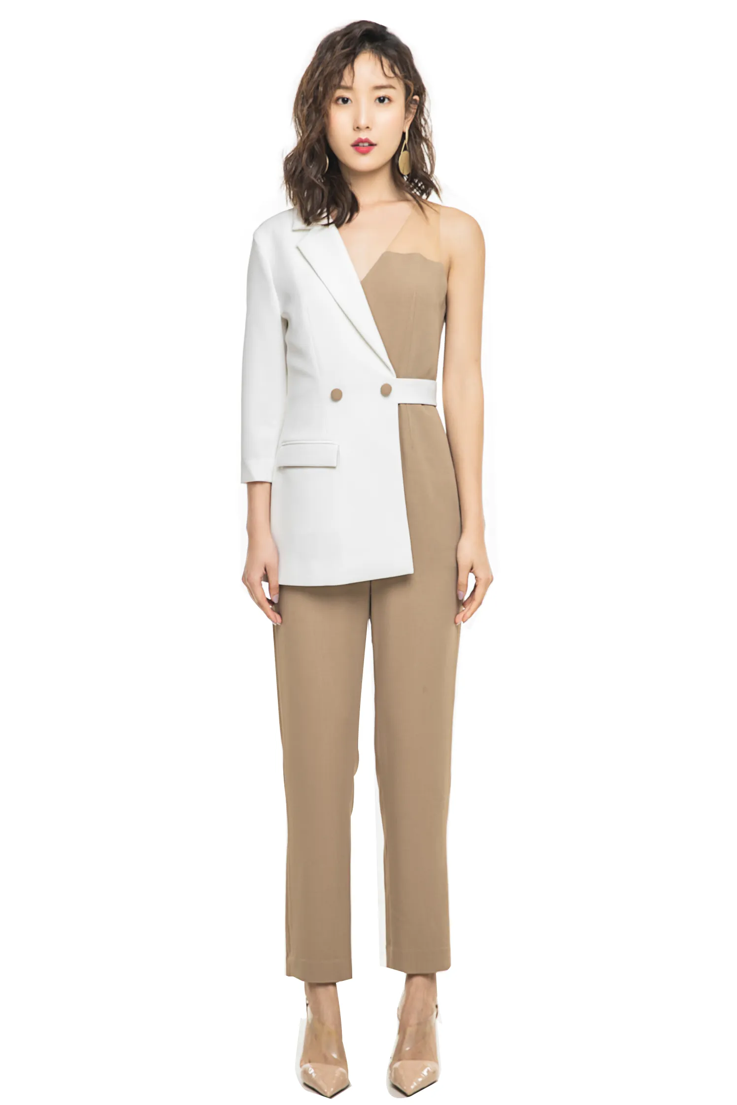 White Blazer-Collar Jumpsuit