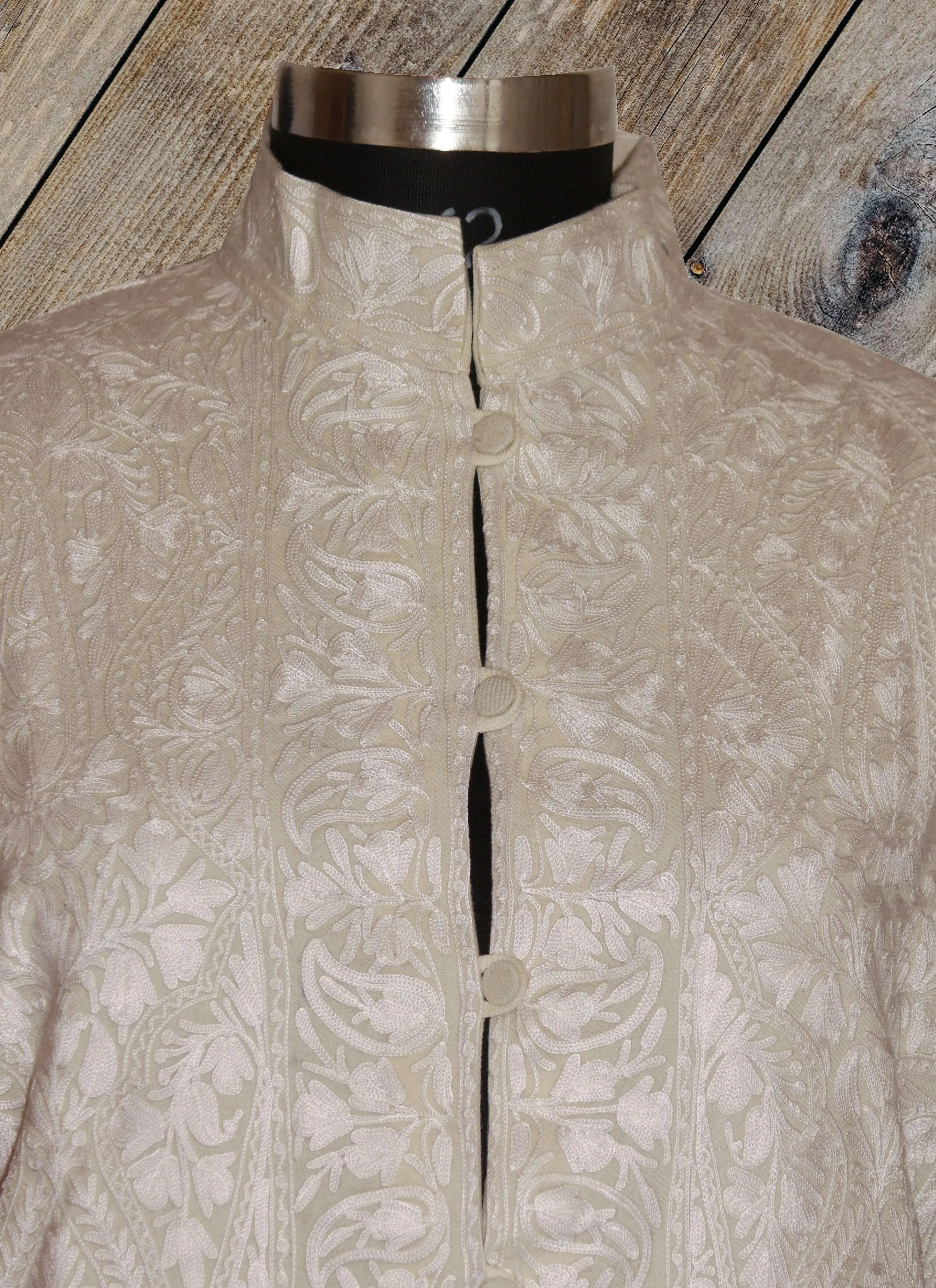 White Kashmiri Woolen Jacket with Aari Embroidery