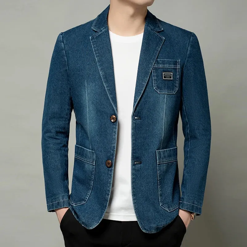 Wiaofellas  -  New Mens Denim Blazer Coat Fashion Casual Denim Jacket Men Cotton Vintage Black Blue Denim Jacket Coat Men Jeans Blazers