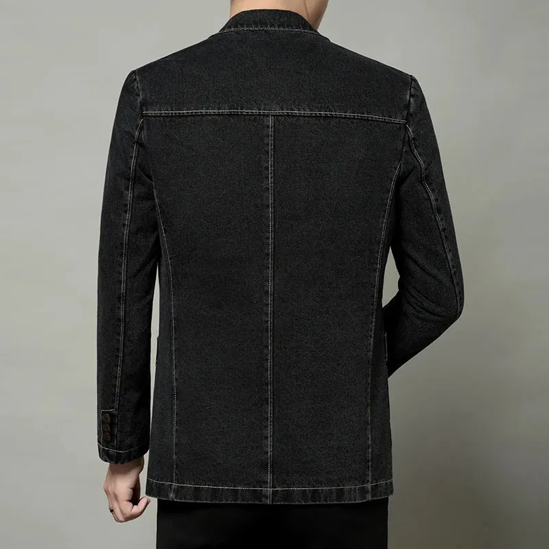 Wiaofellas  -  New Mens Denim Blazer Coat Fashion Casual Denim Jacket Men Cotton Vintage Black Blue Denim Jacket Coat Men Jeans Blazers