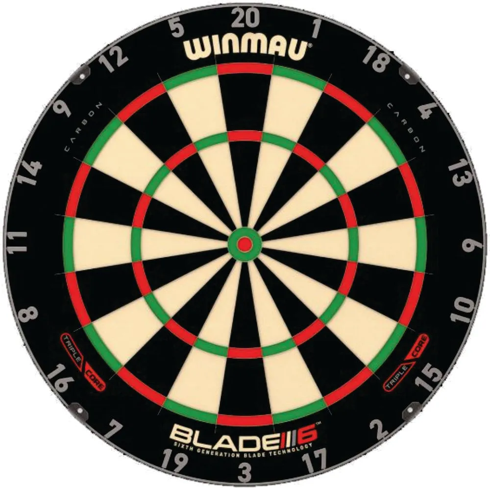 Winmau Blade 6 Triple Core Dartboard with Blade 6 Cabinet Plus Free Set of Darts