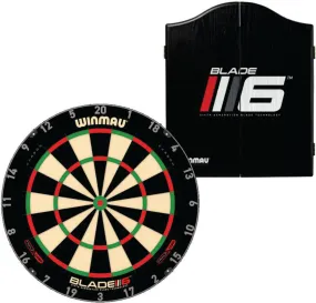 Winmau Blade 6 Triple Core Dartboard with Blade 6 Cabinet Plus Free Set of Darts