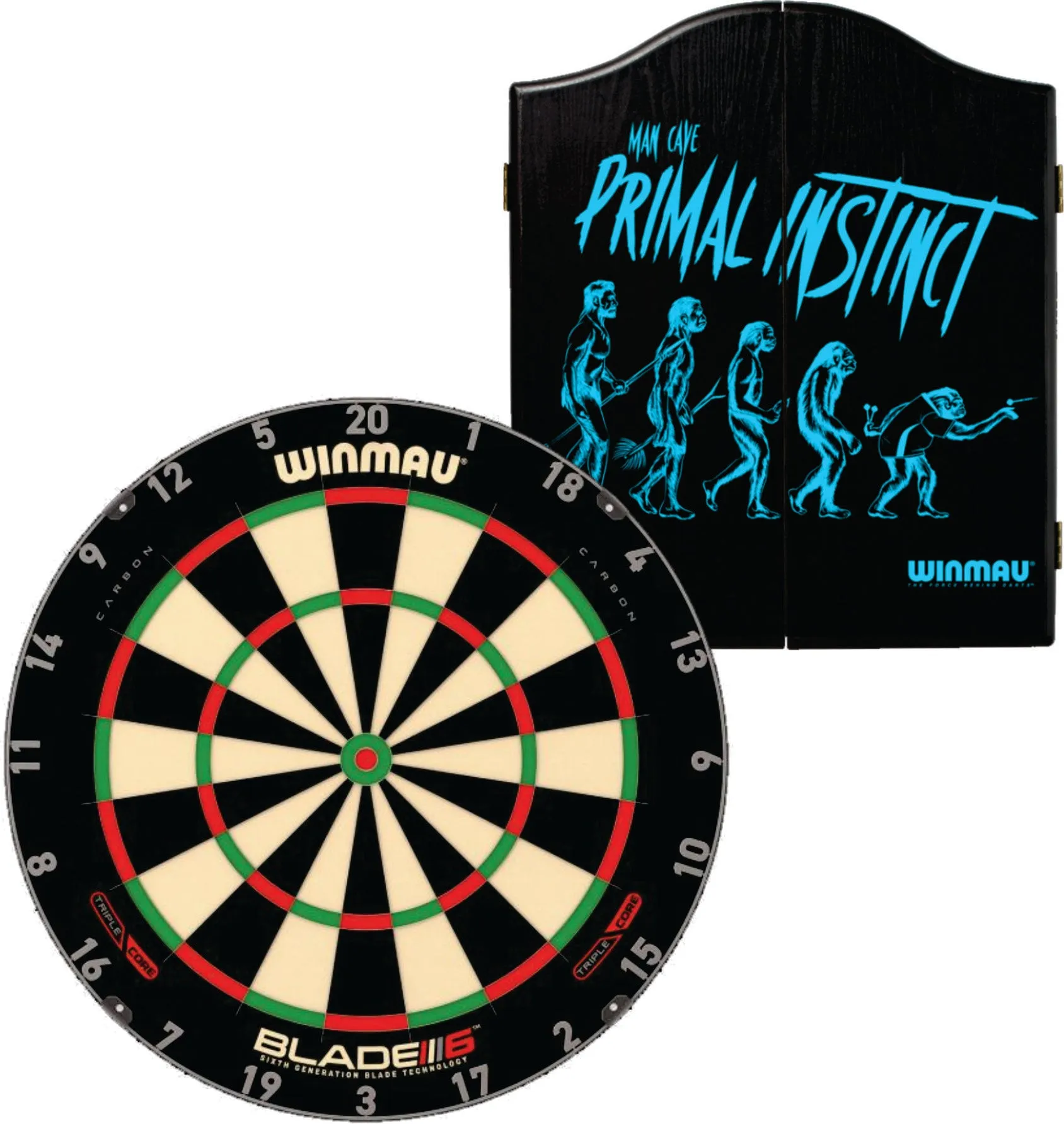 Winmau Blade 6 Triple Core Dartboard with Primal Cabinet Plus Free Set of Darts