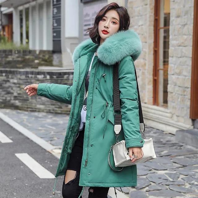 Winter Parkas coat hooded fur collar thick section warm