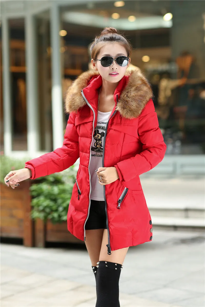 Winter Women Parka Outerwear Duck Down Jacket With Large Fur Collar