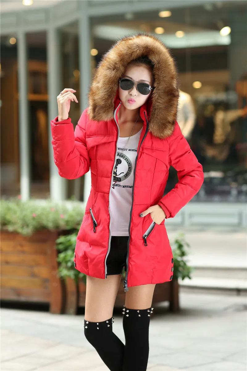 Winter Women Parka Outerwear Duck Down Jacket With Large Fur Collar