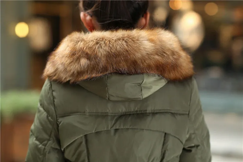 Winter Women Parka Outerwear Duck Down Jacket With Large Fur Collar