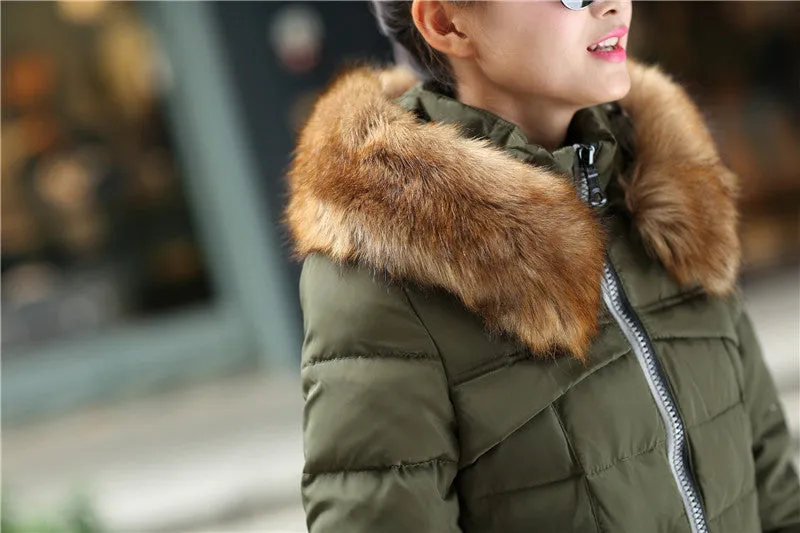 Winter Women Parka Outerwear Duck Down Jacket With Large Fur Collar