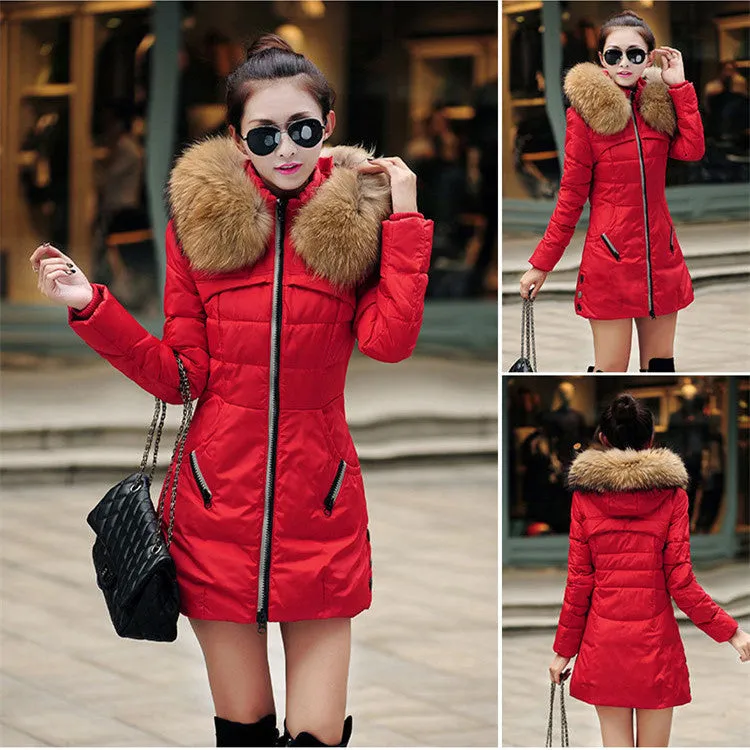 Winter Women Parka Outerwear Duck Down Jacket With Large Fur Collar