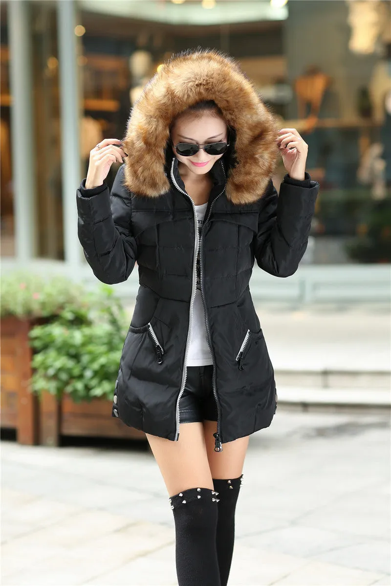 Winter Women Parka Outerwear Duck Down Jacket With Large Fur Collar