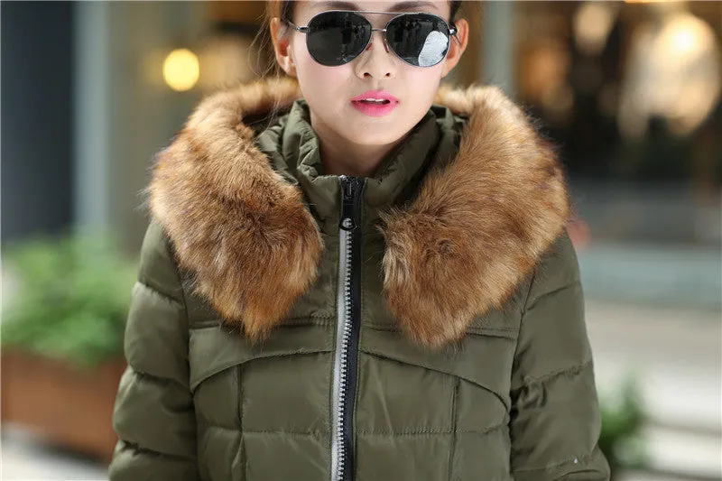 Winter Women Parka Outerwear Duck Down Jacket With Large Fur Collar